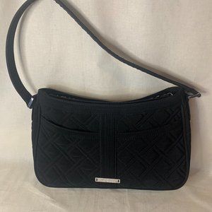 Vera Bradley Solid Black Quilted Shoulder Bag with Silver Embellishment